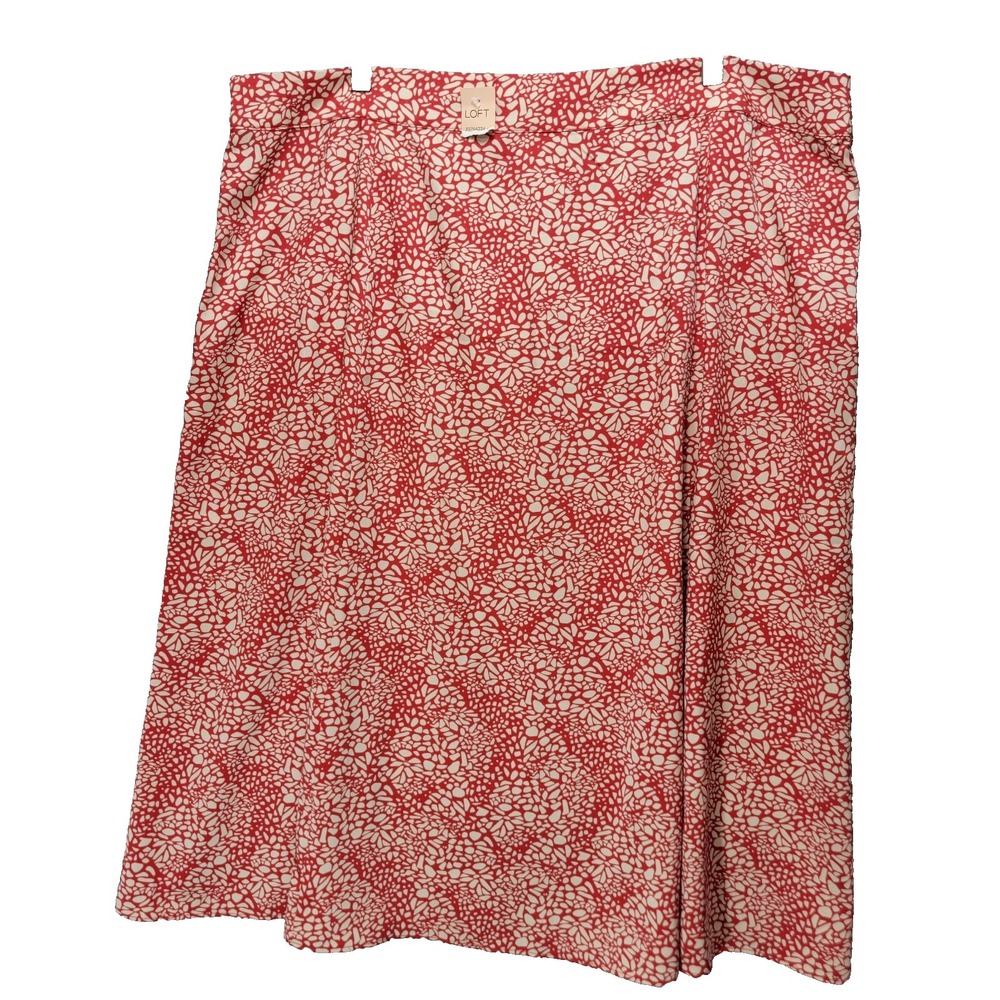 Loft Plus Midi Skirt Womens 18 Red Cream Side Zipper Unlined Front Split New